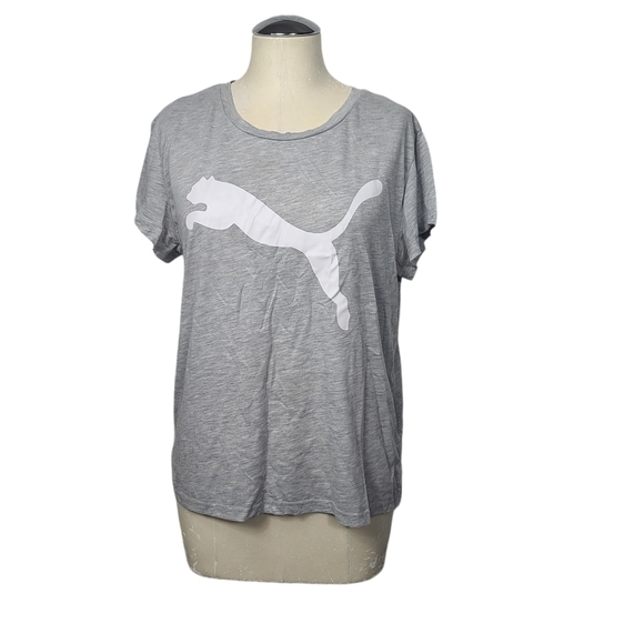 Puma Gray White Logo Short Sleeve T Shirt M - Picture 1 of 7